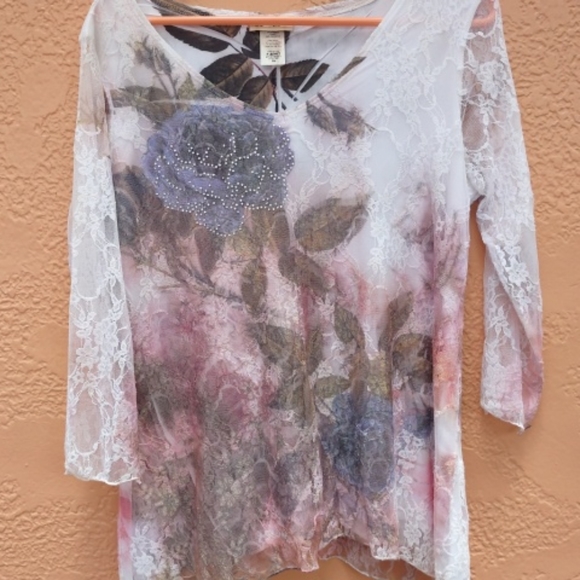 Brittany Black Women's Blouse Laced outer with printed floral size PM - Picture 4 of 12